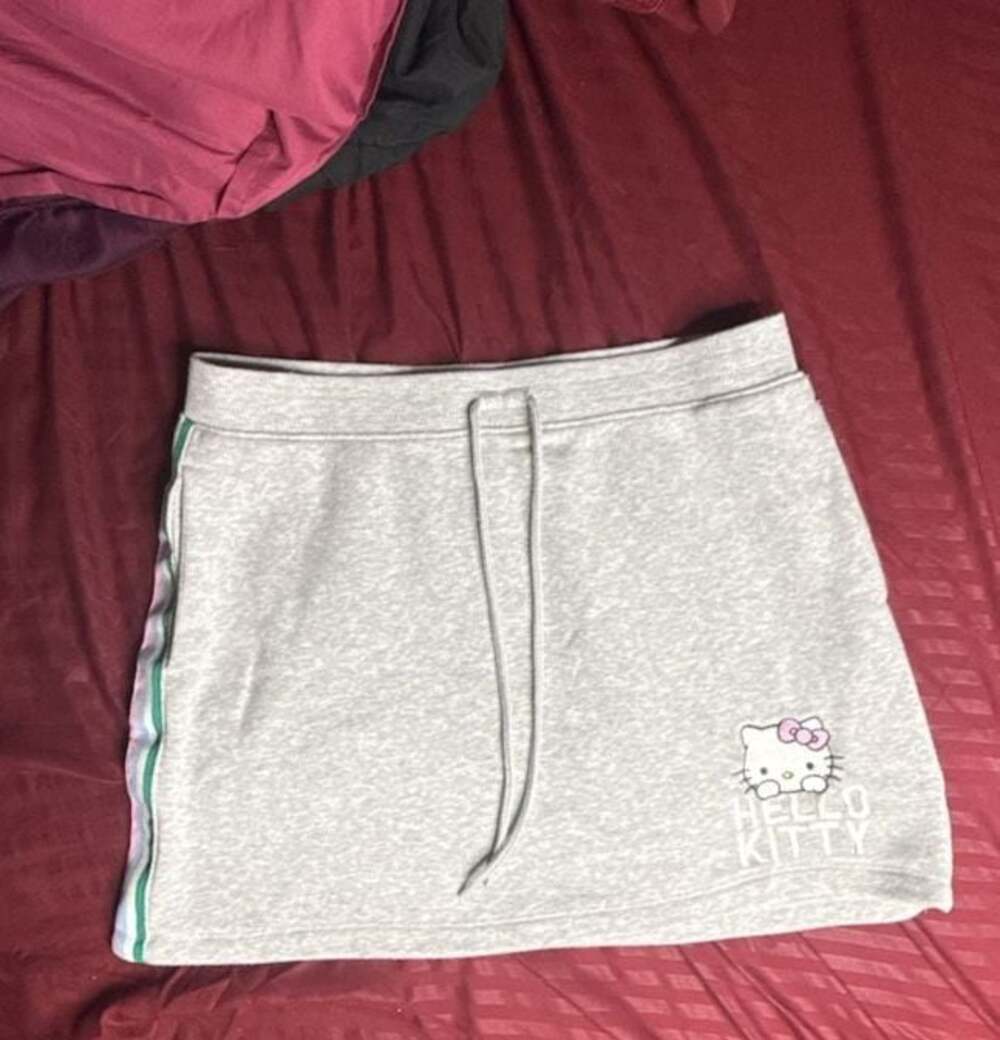 Hello Kitty Sanrio Hybrid Apparel Gray Drawstring Mini Skirt with Side Stripe